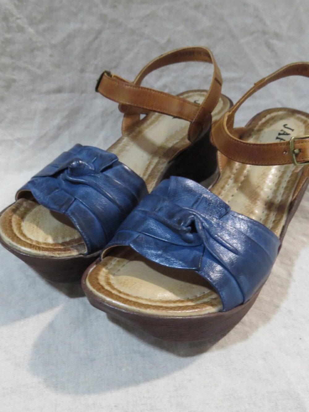 JAFA Knotted Hand Burnished Leather Ankle Strap Platform Sandals SIZE 39 (US8.5)